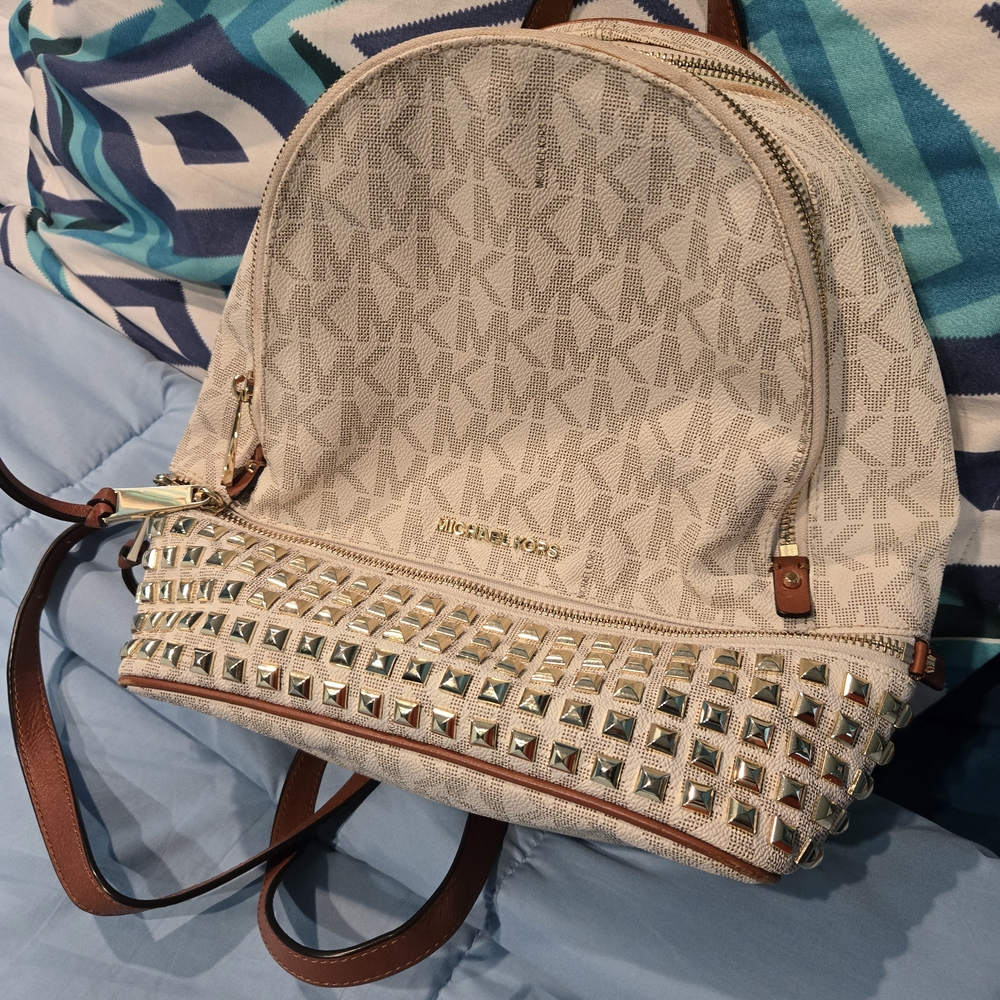 Michael Kors Cream and Brown Studded Backpack